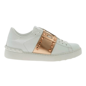 (W) Valentino Calfskin Rockstud Untitled Sneakers White Rose Gold