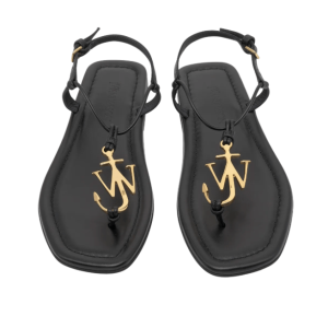 Anchor Logo Flat Sandals - Black