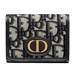 Dior 30 Montaigne Oblique Jacquard Compact Wallet Blue