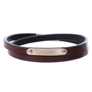 Saint Laurent DOUBLE-WRAP BRACELET IN LEATHER AND METAL DARK RED AND LIGHT BRONZE