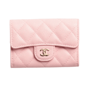 Classic Card Holder Glossy Grained Calfskin with Gold Metal Light Pink