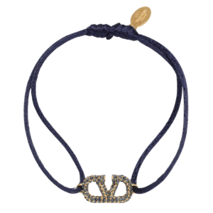Valentino Vlogo Signature Bracelet in Cotton and Swarovski Crystals Navy