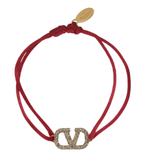 Valentino Vlogo Signature Bracelet in Cotton and Swarovski Crystals Rouge Pur