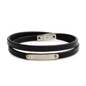 Saint Laurent Double-Wrap Id Bracelet in Leather and Metal Black Oxidized Nickel