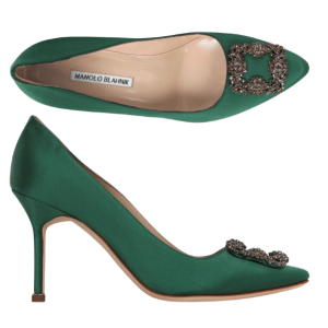 Manolo Blahnik Green Hangisi 90 Satin Pumps Heel