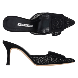 Manolo Blahnik Black Maysale BB Lace Dentelle Mule