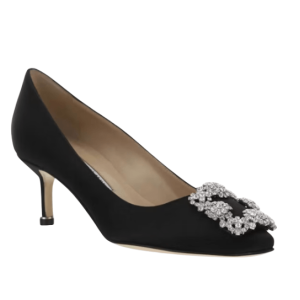 Manolo Blahnik Black Hangisi Satin Pumps Heel 