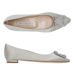 Manolo Blahnik 25SS Grey Hangisi Satin Flats 