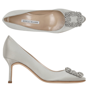 Manolo Blahnik 25SS Grey Hangisi 70 Satin Pumps Heel