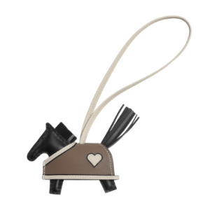 Hermes Rodeo Robeo Coeur PM Charm Milo Lambskin & Noir Craie Etoupe Noir