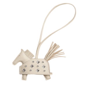 Hermes Rodeo Robeo Rock PM Charm Milo Lambskin & Palladium Craie