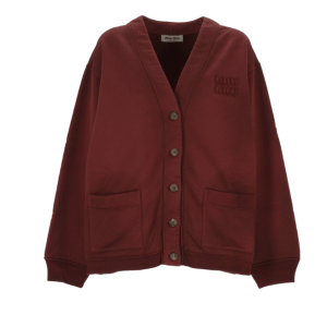Miu Miu Cotton Fleece Cardigan Amaranth Red Maze Yellow