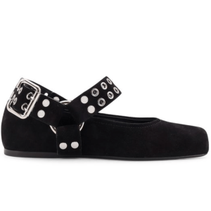 (W) Alaia Biker Ballet Flats in Suede Black