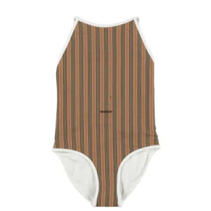 (Kids) Burberry Sandie Icon Stripe One-Piece Swimsuit Archive Beige