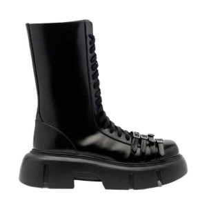 Platform leather combat boots in black 