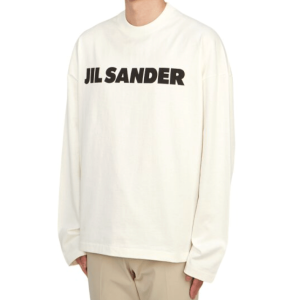 Jil Sander Stiff Lightweight Cotton Jersey Long Sleeve T-Shirt Natural