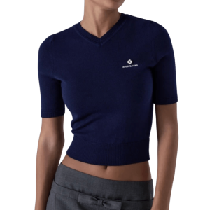 V-neck short sleeve knit sweater navy