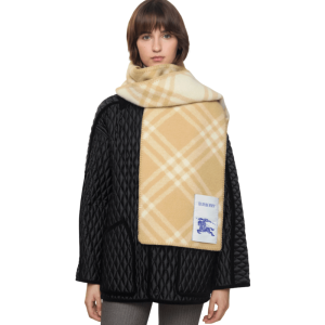 Checked wool scarf – Sand Beige