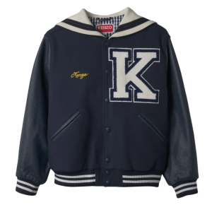 Kenzo Sailor Varsity Wool Leather Jacket Midnight Blue