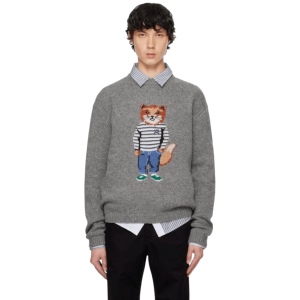 Maison Kitsune Dressed Fox Intarsia Wool Jumper Dark Grey Melange