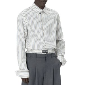 REGENERATED STRIPED POPLIN BUTTON UP SHIRT WH20 OFF WHITE 