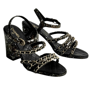 Chanel CC Logo Chain Link Ankle Strap Sandal Heel