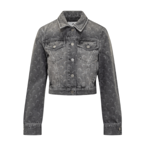 Marine Serre Moon Laser Grey Wash Denim Cropped Jacket