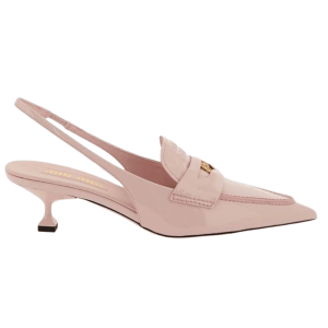 (W) Miu Miu Patent Leather Slingback Pumps Alabaster Pink