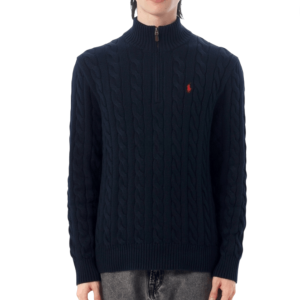 Polo Ralph Lauren Men Cable-Knit Cotton Quarter-Zip Jumper Navy