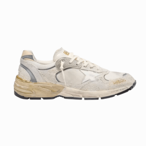 Dad-Star in suede and mesh with white leather star and beige leather heel tab