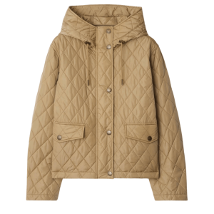(W) Burberry Cropped Quilted Nylon Hooded Jacket Flax