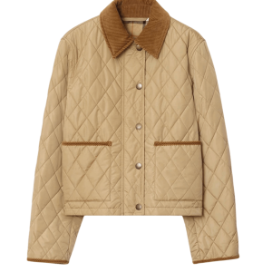 (W) Burberry Cropped Quilted Nylon Jacket Flax Sand