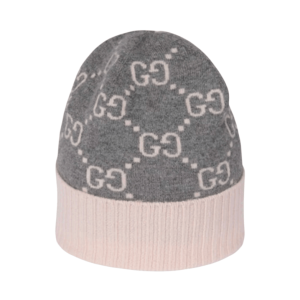 (W) Gucci GG Cashmere Jacquard Hat Grey Pink