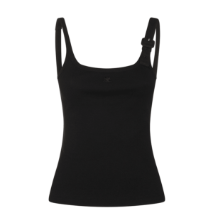 COURREGES BLACK COTTON BUCKLE 90`S RIB TANK TOP