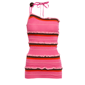 (W) Jacquemus La Maille Concha Asymmetric Bead Knit Top Dark Pink