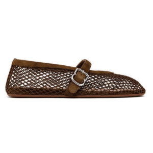 ALAÏA Kaki BALLET FLATS IN FISHNET AND SUEDE