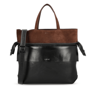 Small Switch tote in paper calf and suede Black