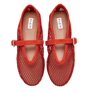 ALAÏA BURNT ORANGE BALLET FLATS IN FISHNET ...