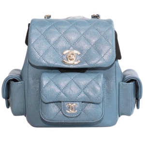 Chanel Small Backpack Grained Shiny Calfskin & Gold Deep Blue