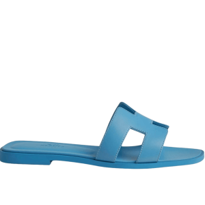 (W) Hermes Oran Sandal Calfskin & Bleu Cameo