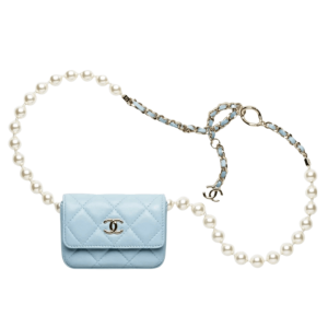 Chanel Belt Bag Lambskin Imitation Pearls & Gold Light Blue