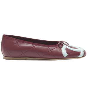 (W) Chanel Ballet Flats Lambskin & Burgundy Light Blue The Chanel Coco Beach Collection