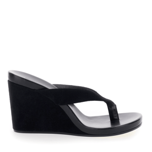 Suede wedge thong sandals in black 