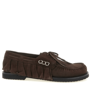 Mens loafer ruffle suede boat shoes in chocolate brown