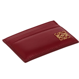 Loewe Puffer Anagram Plain Card Holder in Shiny Nappa Calfskin Burnt Red