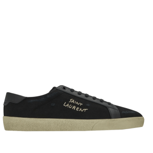 Saint Laurent Court Classic SL/06 Embroidered Sneakers in Canvas and Smooth Leather Black
