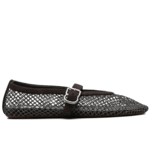 ALAÏA Brun Foncé BALLET FLATS IN STRASS FISHNET 