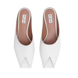 (W) Alaia Spike Flat Mule White