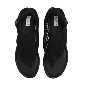 (W) Alaia Thong Sandals in Fishnet Black
