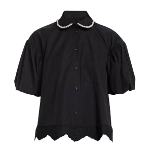 Pearl Collar Cropped Shirt